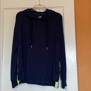 Hooded Navy lime green trim long sleeve shirt